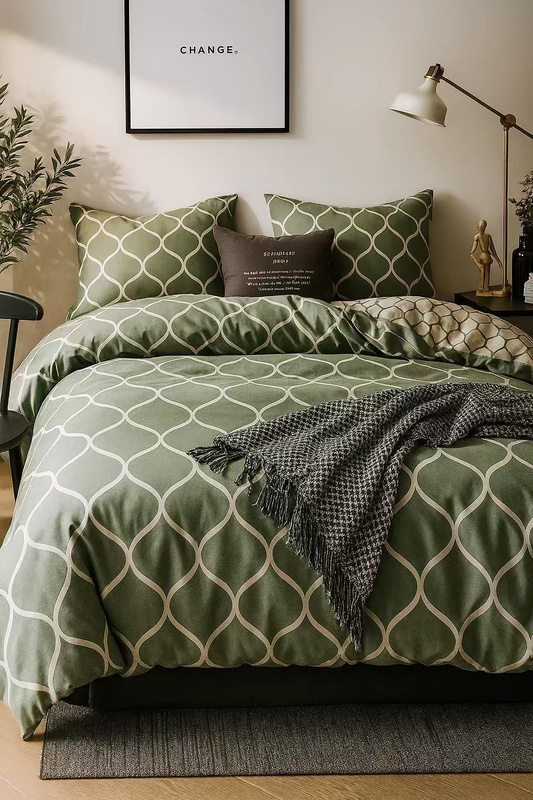 Pościel zielona geometryczna 200x220 3 el. Barinas C-010