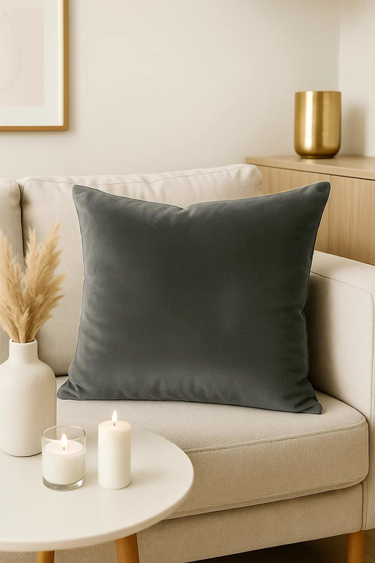 Poszewka na poduszkę welurowa grafitowa szara 40x40