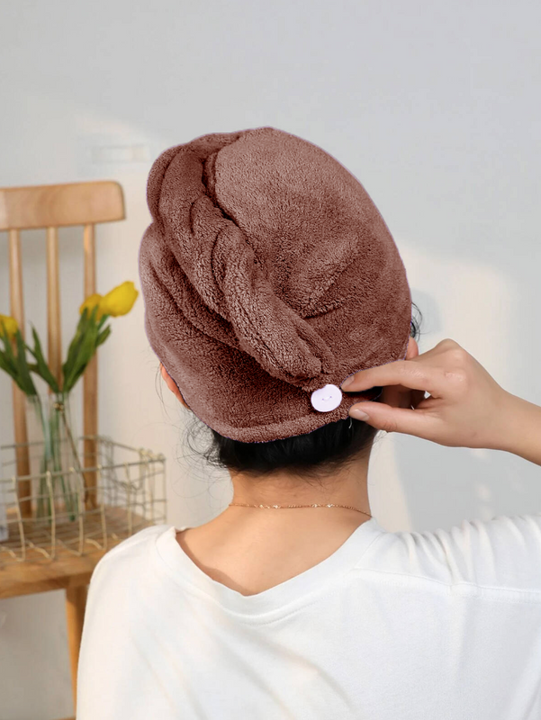 Ręcznik na włosy z mikrofibry szybkoschnący brązowy basic