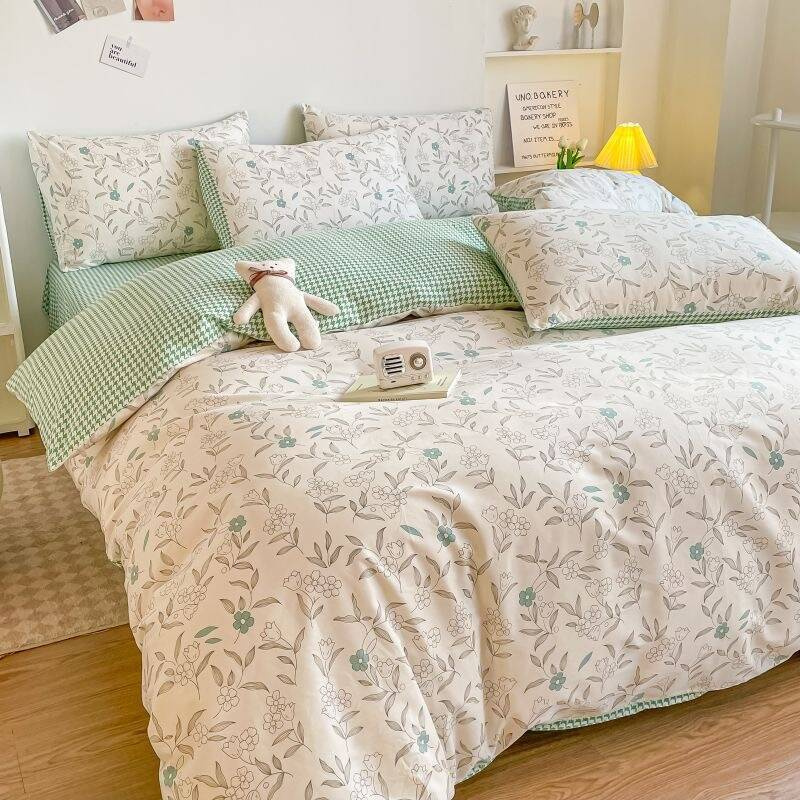 Pościel bawełniana w kwiaty 160x200 4 el. Sonya