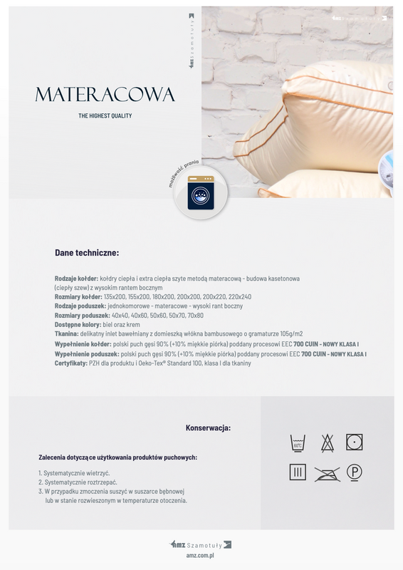 Kołdra 200x200 zimowa naturalna puchowa MATERACOWA kremowa