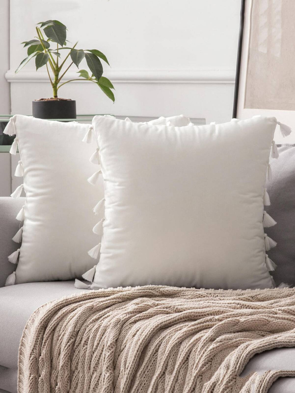 Poszewka dekoracyjna z frędzlami 40x40 biała