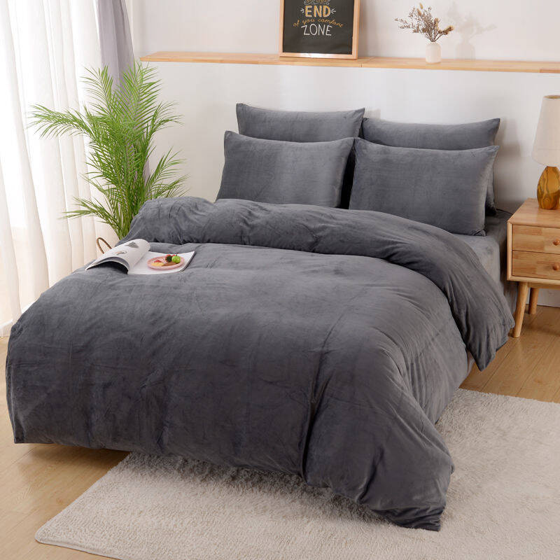 Pościel pluszowa zimowa miś gładka 160x200 3 el. ciemna szara K003/K002