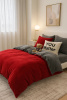 Pościel pluszowa welurowa zimowa miś gładka 160x200 3 el. czerwona - szara