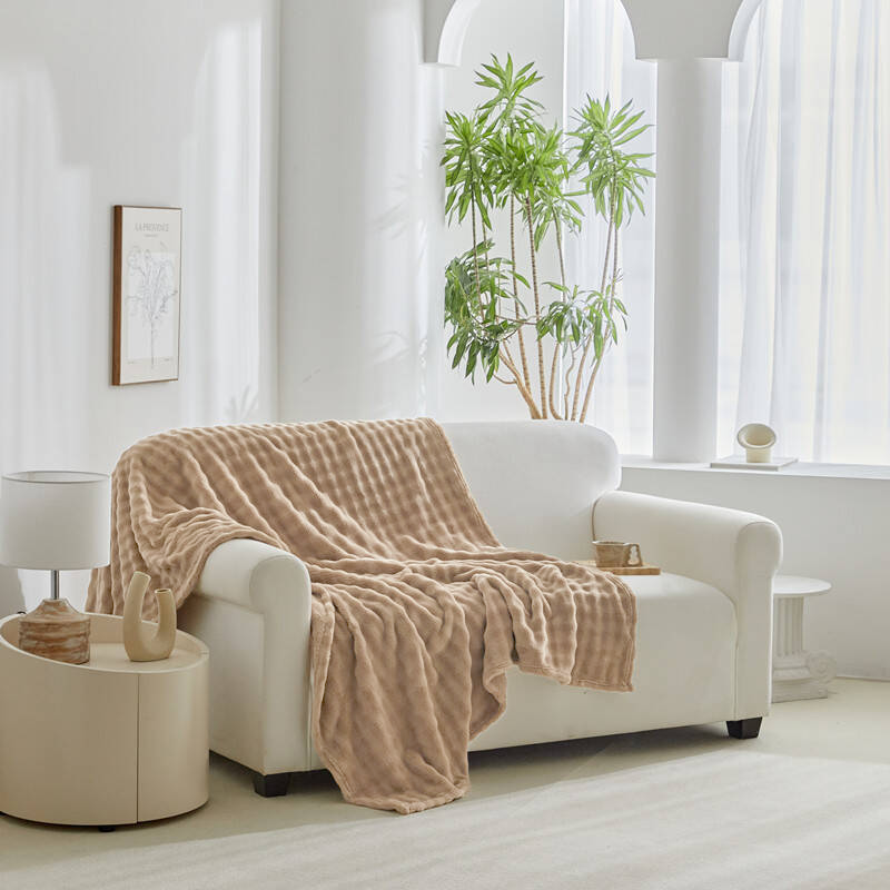 Koc pluszowy bąbelkowy 3D BUBBLE 200x220 beżowy