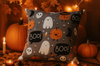 Poszewka na poduszkę Halloween szara w duszki dynie 40x40 BOO!