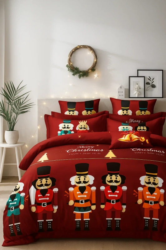 Pościel świąteczna czerwona Dziadek do orzechów 160x200 3 el. A028