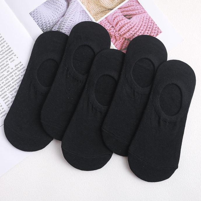 5-pak Skarpetki bawełniane krótkie czarne stopki damskie unisex BLACK 35-38