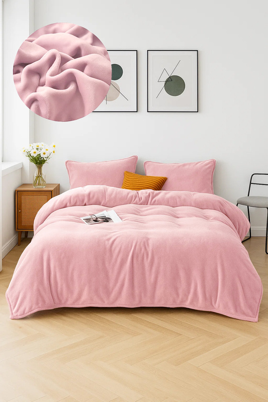 Pościel pluszowa zimowa miś gładka 160x200 3 el. różowa K001
