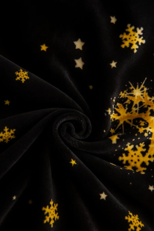 Pościel pluszowa zimowa miś świąteczna 200x220 3 el. czarna w złote renifery