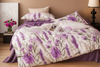 Pościel bawełniana biała w fioletowe kwiaty 160x200 3 el. L43