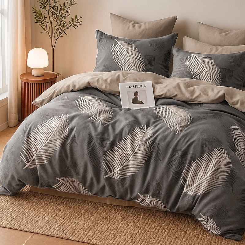 Pościel ciemna szara w piórka 200x220 4 el. Paraiso C-122