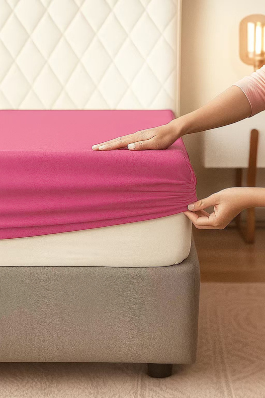 Prześcieradło z gumką bawełniane różowe 200x220