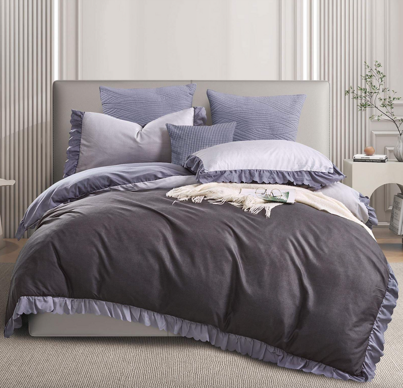 Pościel z falbanką w odcieniach szarości 160x200 3 el. nr529