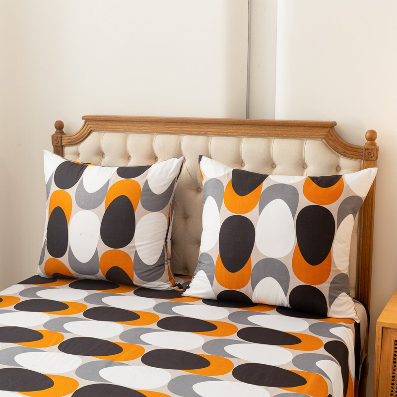 Pościel geometryczna szaro - pomarańczowa Orange 200x220 4 el.