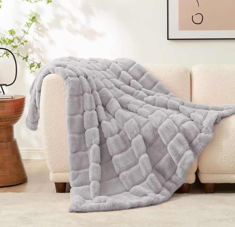 Koc pluszowy ciepły futerkowy miś RABBIT 200x220 jasny szary