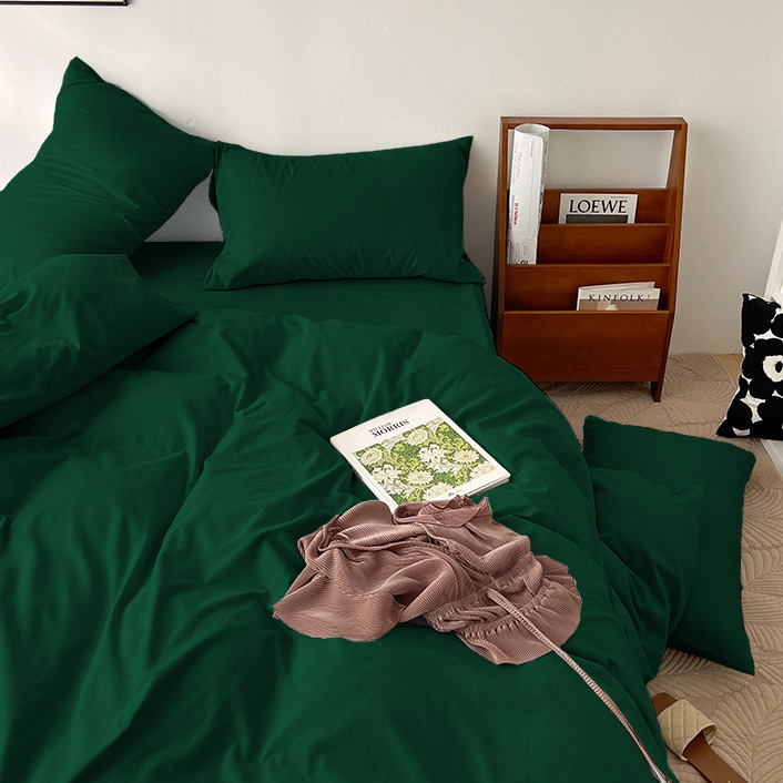 Pościel jednokolorowa gładka 160x200 3 el. butelkowa zielona S005