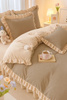 Pościel pluszowa z falbanką zimowa miś 160x200 3 el. beżowa nr445