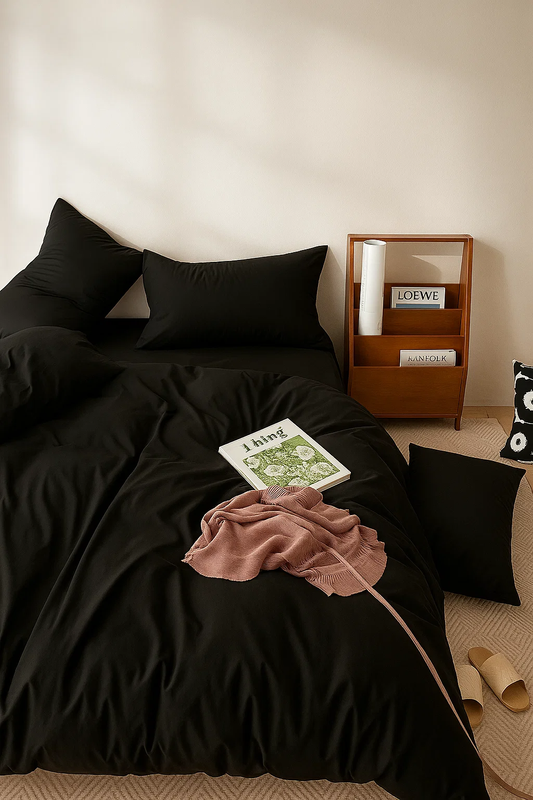 Pościel jednokolorowa gładka 160x200 3 el. czarna S022