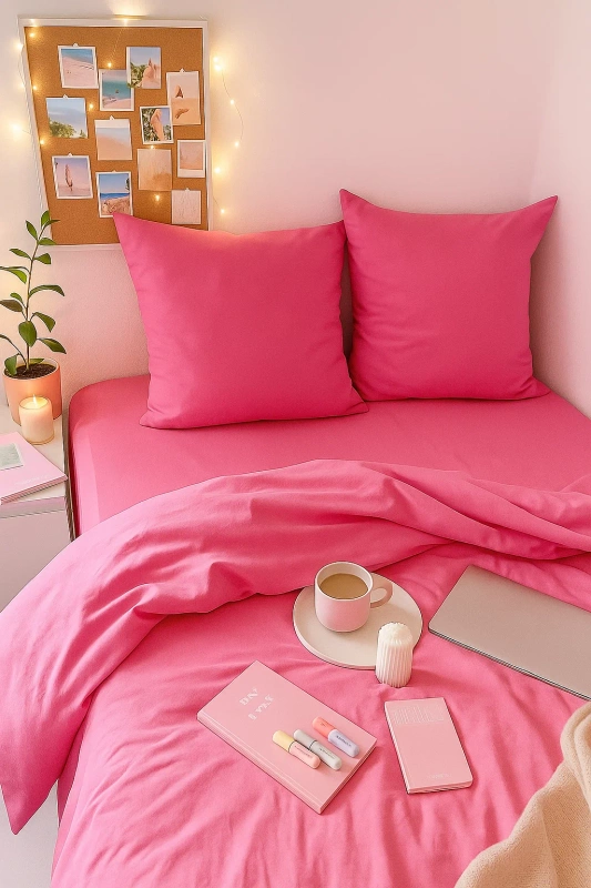 Pościel różowa jednokolorowa gładka 160x200 3 el. Pink F12