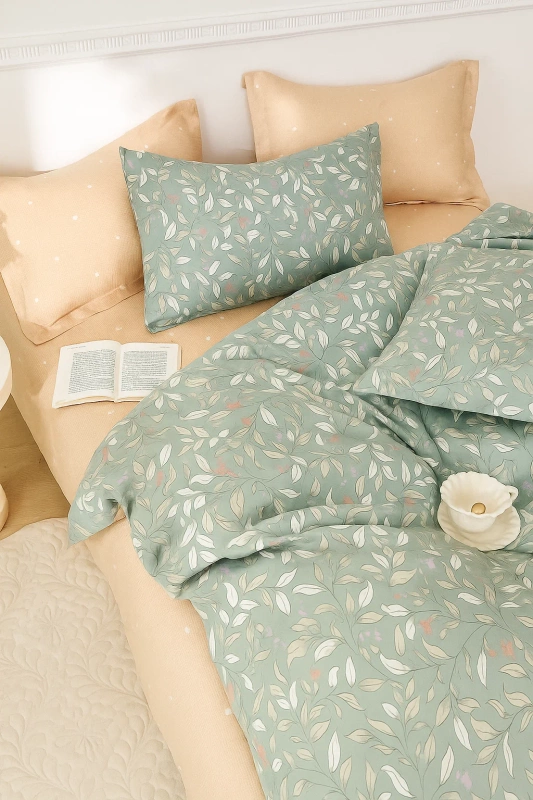 Pościel flanelowa gruba zimowa ciepła w liście Durango 160x200 4 el. A-052