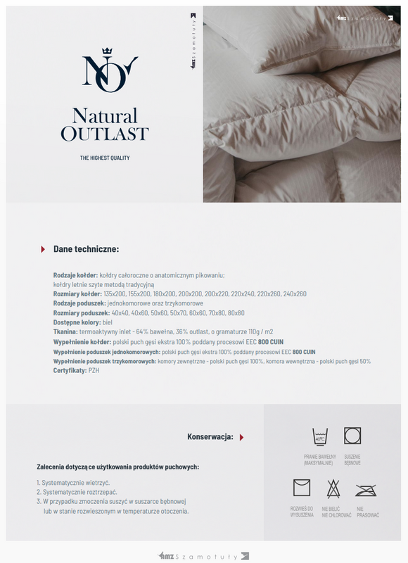 Kołdra 200x220 letnia termoaktywna OUTLAST antyalergiczna i antybakteryjna