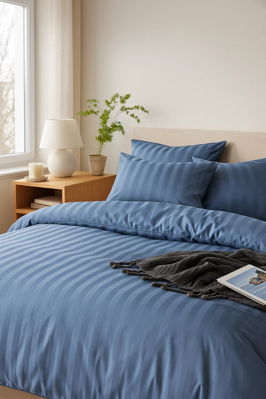 Pościel w pasy niebieska 160x200 4 el. Kim Blue