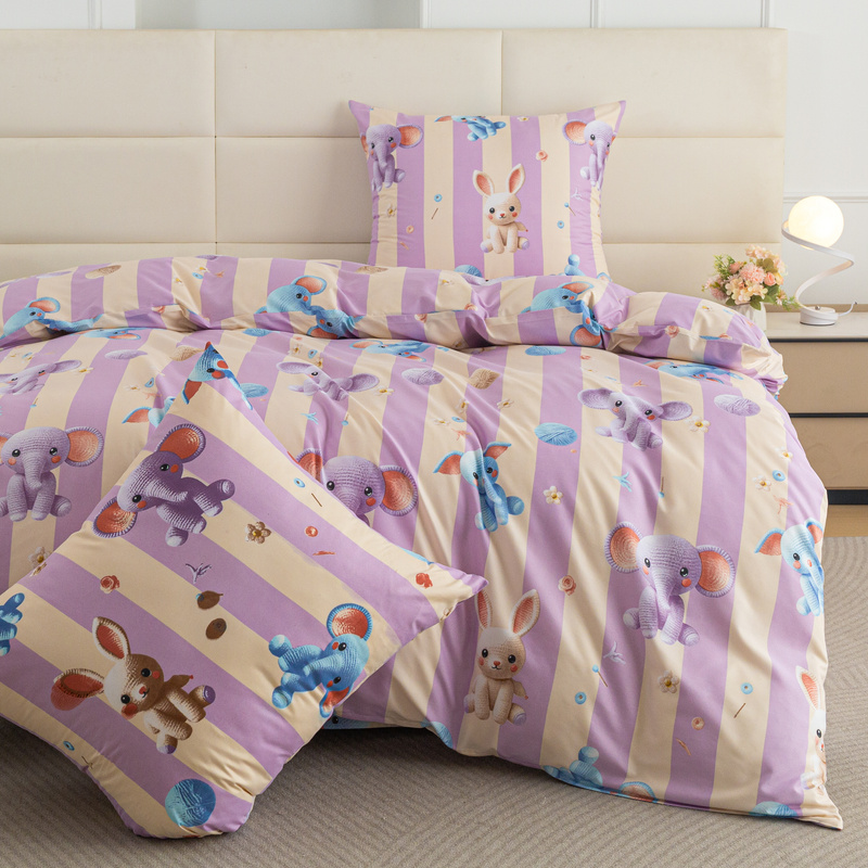 Pościel dziecięca w słonie słoniki lawendowa Elephant 160x200 3 el.