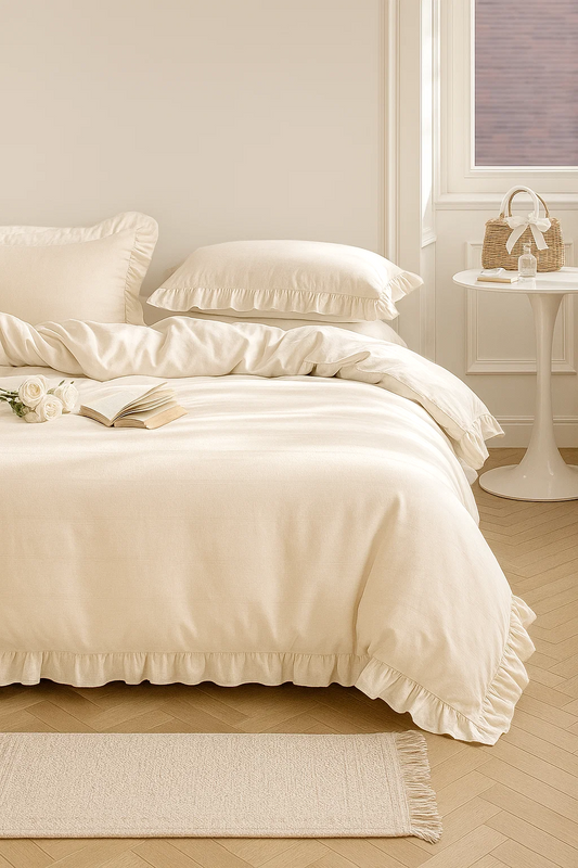 Pościel z falbanką ecru 200x220 3 el.