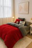 Pościel pluszowa welurowa zimowa miś gładka 160x200 3 el. czerwona - szara