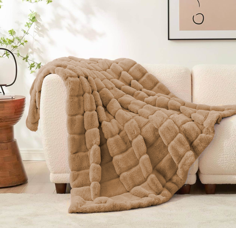 Koc pluszowy ciepły futerkowy miś RABBIT 200x220 jasny brązowy