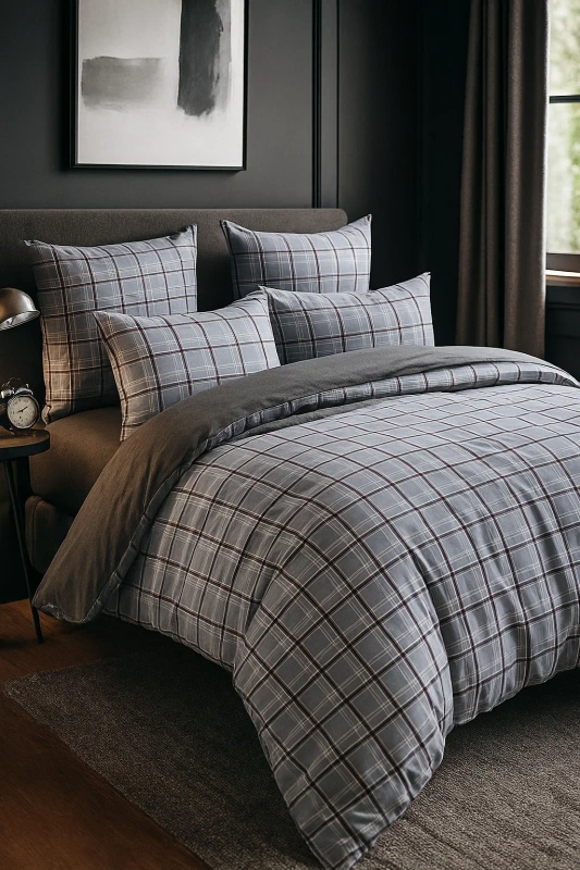 Pościel bawełniana w kratę 160x200 4 el. Jonas