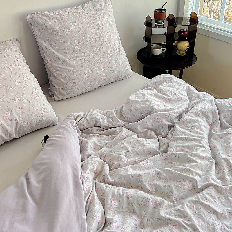 Pościel szarofioletowa w kwiaty 160x200 3 el. Summer F8