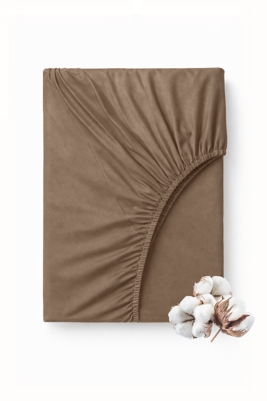 Prześcieradło z gumką bawełniane jasne brązowe 160x200