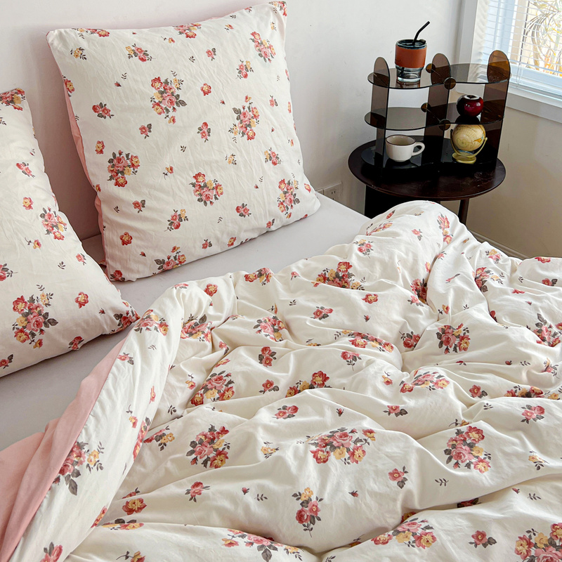 Pościel biało różowa w kwiaty 160x200 3 el. Roses F2