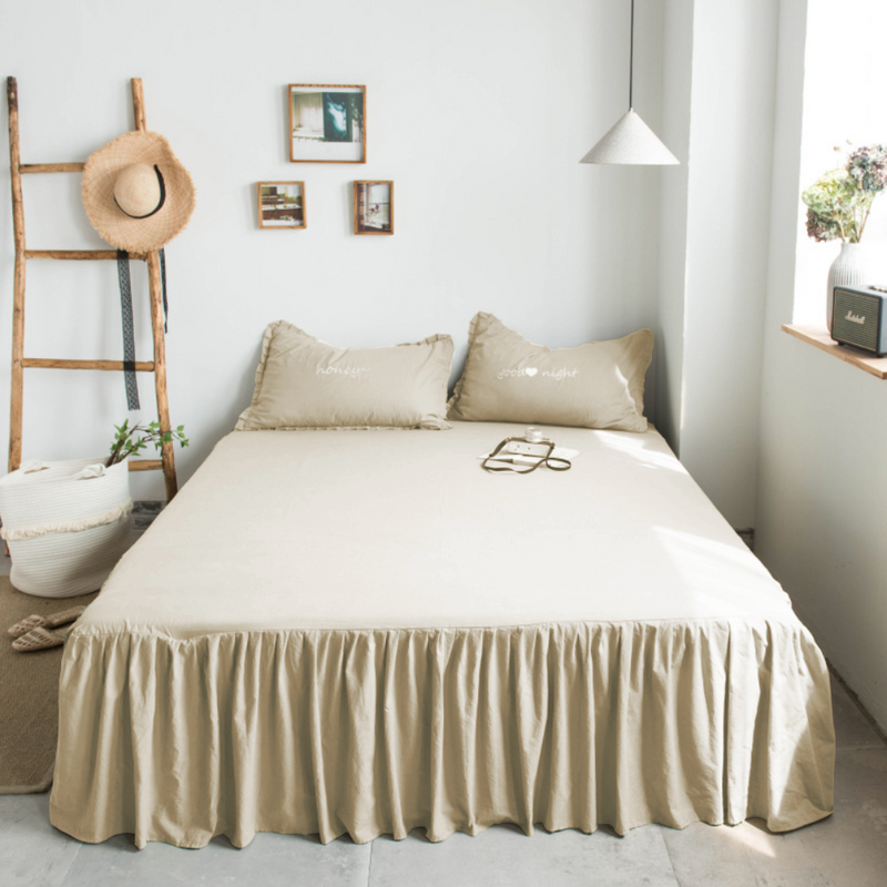 Prześcieradło z falbanką chłodny beż 160x200