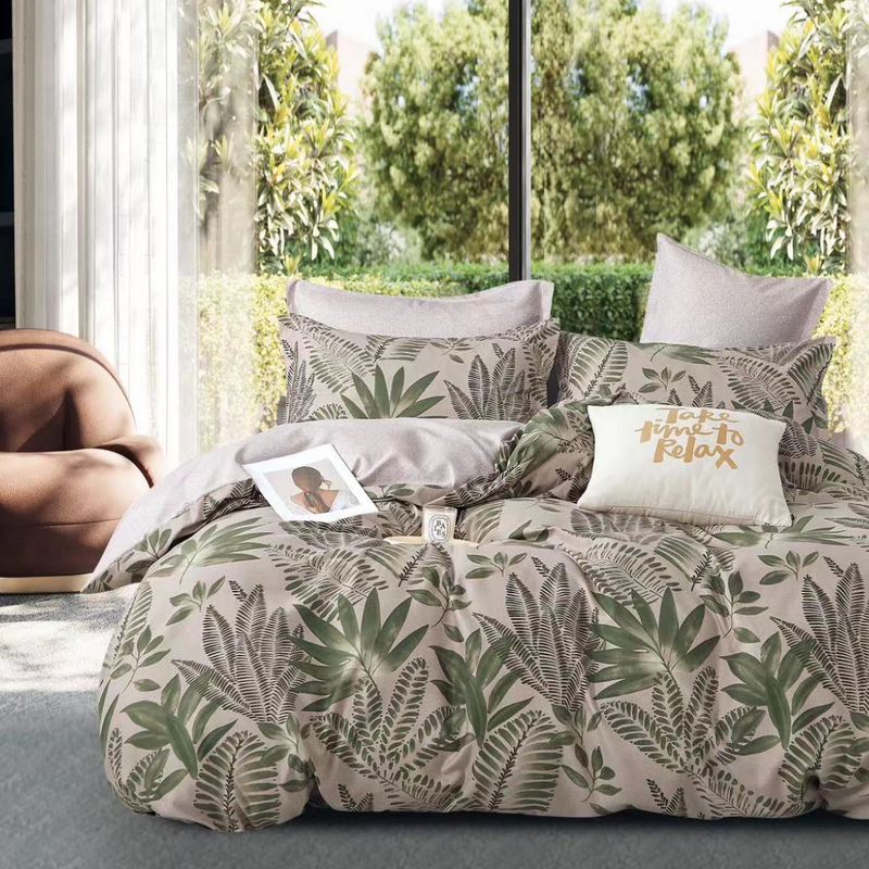 Pościel flanelowa gruba zimowa ciepła w liście Sillo 200x220 4 el. A-048