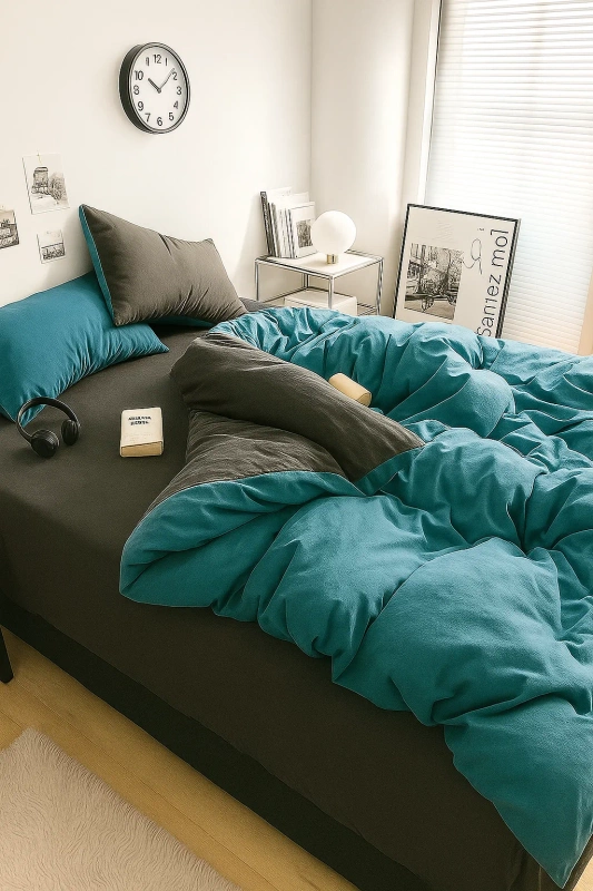 Pościel niebieska ciemna szara 200x220 3 el.