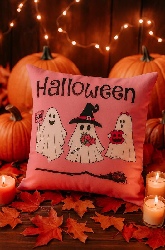 Poszewka na poduszkę Halloween różowa w duszki 40x40 PINK GHOSTS