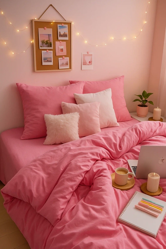 Pościel różowa jednokolorowa gładka 160x200 3 el. Pink F12