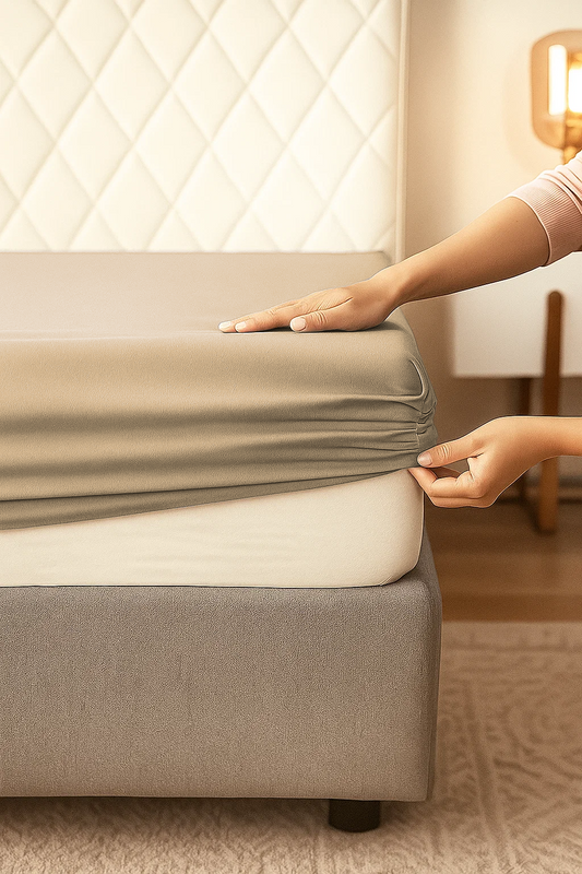 Prześcieradło z gumką bawełniane beżowe 160x200