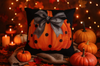 Poszewka na poduszkę Halloween czarna z dynią i kokardą 40x40 PUMPKIN