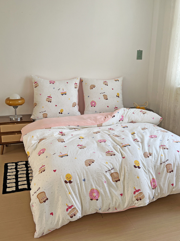 Pościel biała w ciastka i donuty 200x220 3 el. Donuts F10