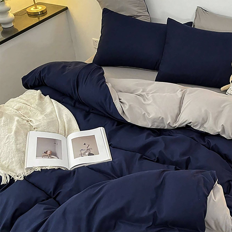 Pościel 200x220 4el gładka granatowo szara S-27