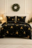 Pościel pluszowa zimowa miś świąteczna 200x220 3 el. czarna w złote renifery