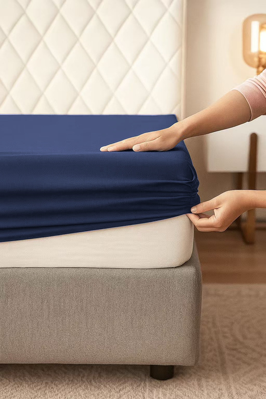 Prześcieradło z gumką bawełniane granatowe 180x200