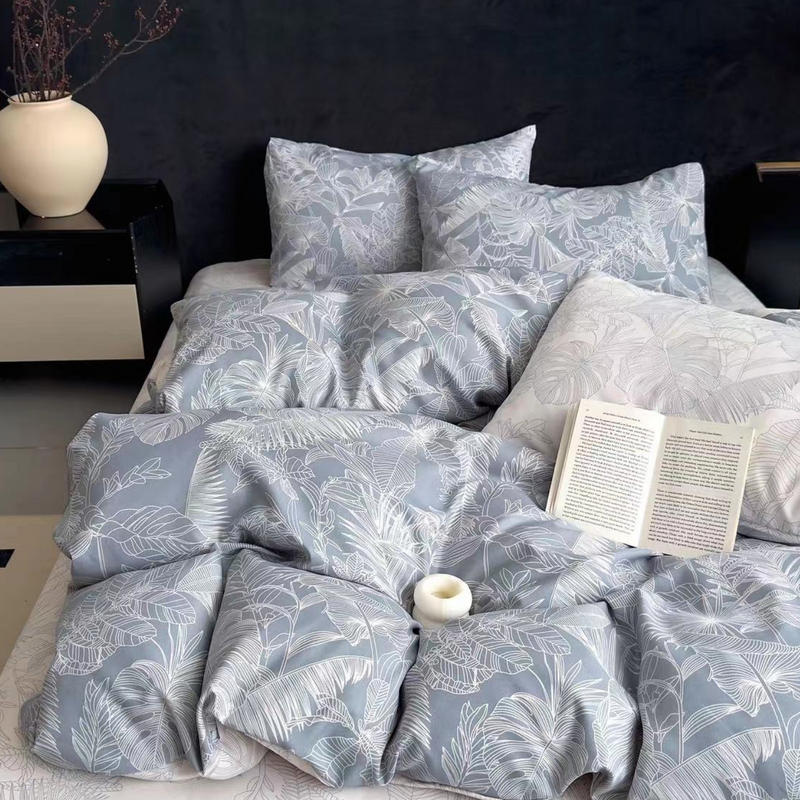 Pościel flanelowa gruba zimowa ciepła w liście Madero 200x220 4 el. A-046