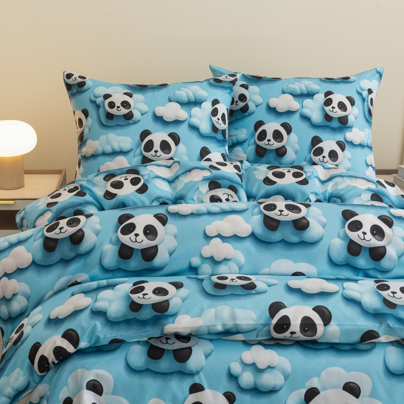 Pościel dziecięca niebieska w pandy 140x200 2 el.
