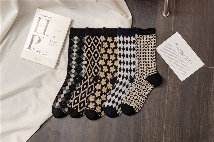 5-pak Skarpetki damskie bawełniane vintage 35-38