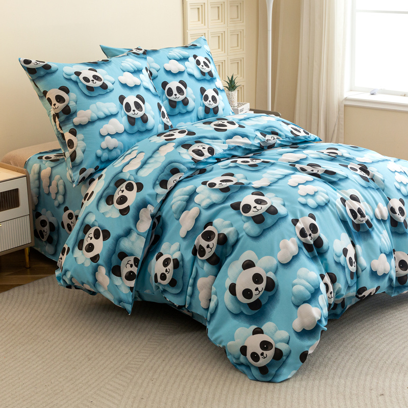 Pościel dziecięca niebieska w pandy 140x200 2 el.